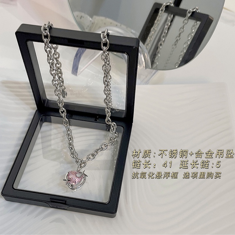 Kalung Rantai Choker Liontin Bintang Hati Aksen Kristal Warna Pink Untuk Wanita