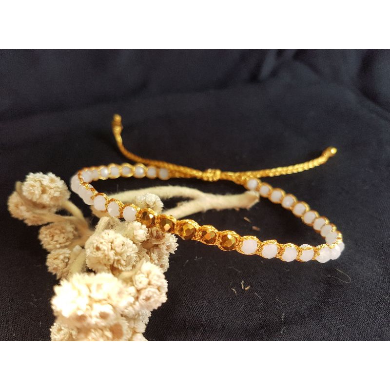 gelang kaki light white crystal 4mm model samapura tali serut bohemia turkey oleh oleh khas bali  ge