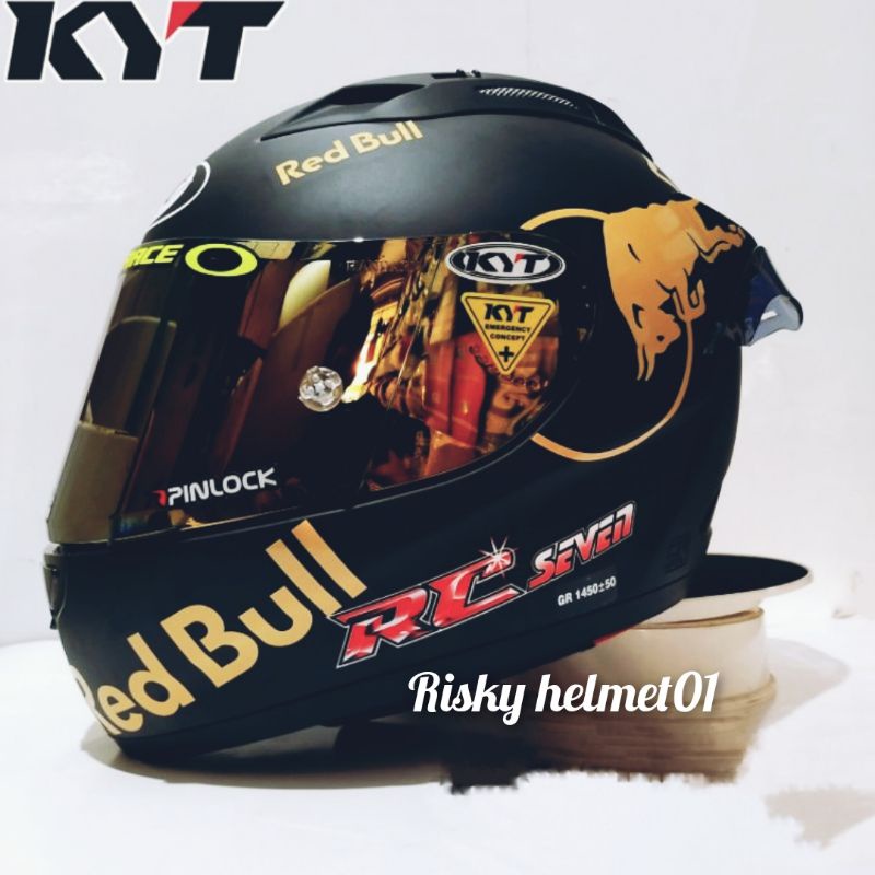 helm full face KYT rc seven black doff paket ganteng red bull