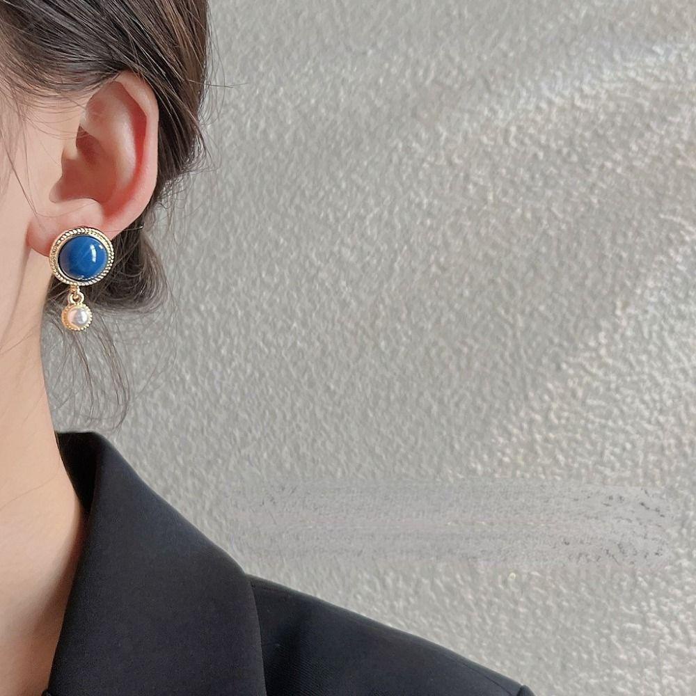 Mxbeauty Anting Danube Biru Tren Baru Retro Mutiara Imitasi Temperamen Pengadilan Gaya Korea Earrings