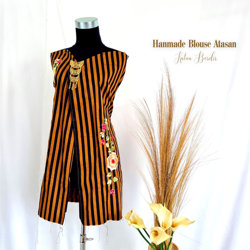 Pusat Bordir Tasikmalaya - Handmade Bahan Blouse Atasan Lurik Katun Bordir Manual