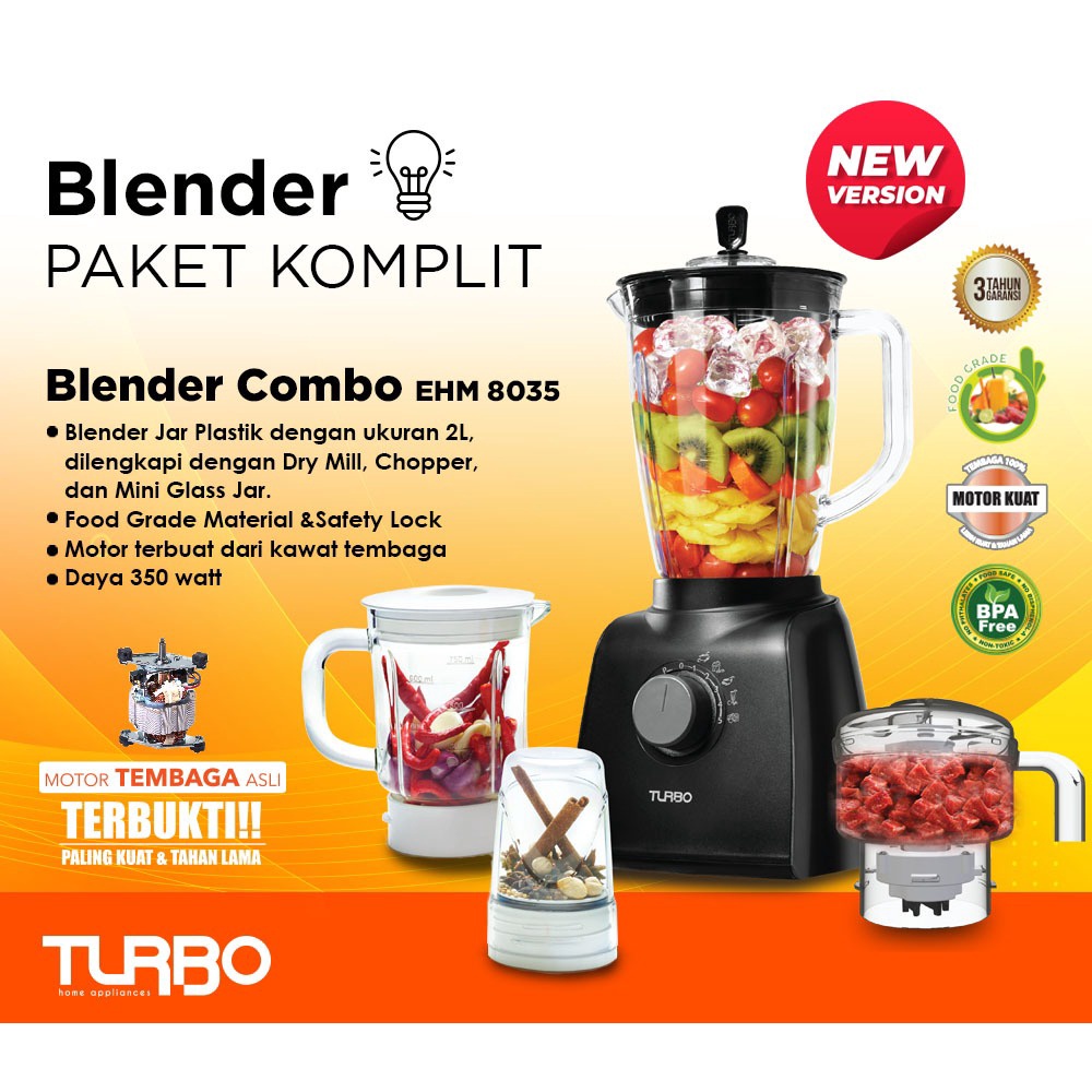 Blender Turbo SET LENGKAP EHM 8035 4 in 1-Turbo Blender EHM8035 Blender 4 in 1