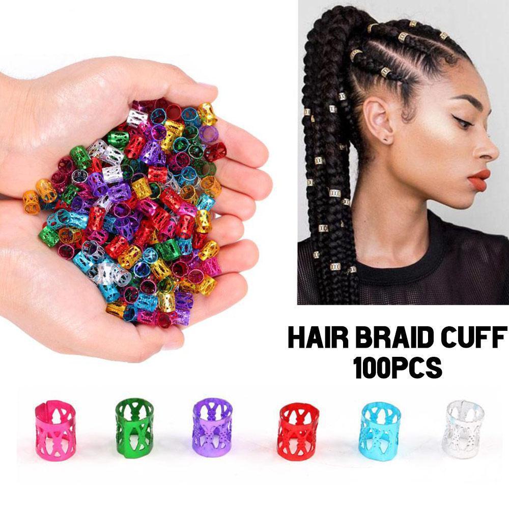 100 Pcs Cincin Rambut Kepang Bahan Logam Aluminum Gaya Hip hop