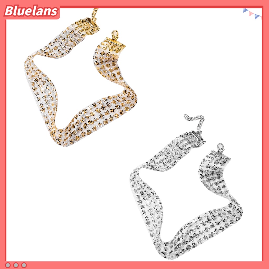 Bluelans Kalung Choker Wanita Bahan Sequin Berkilau Untuk Pesta / Club