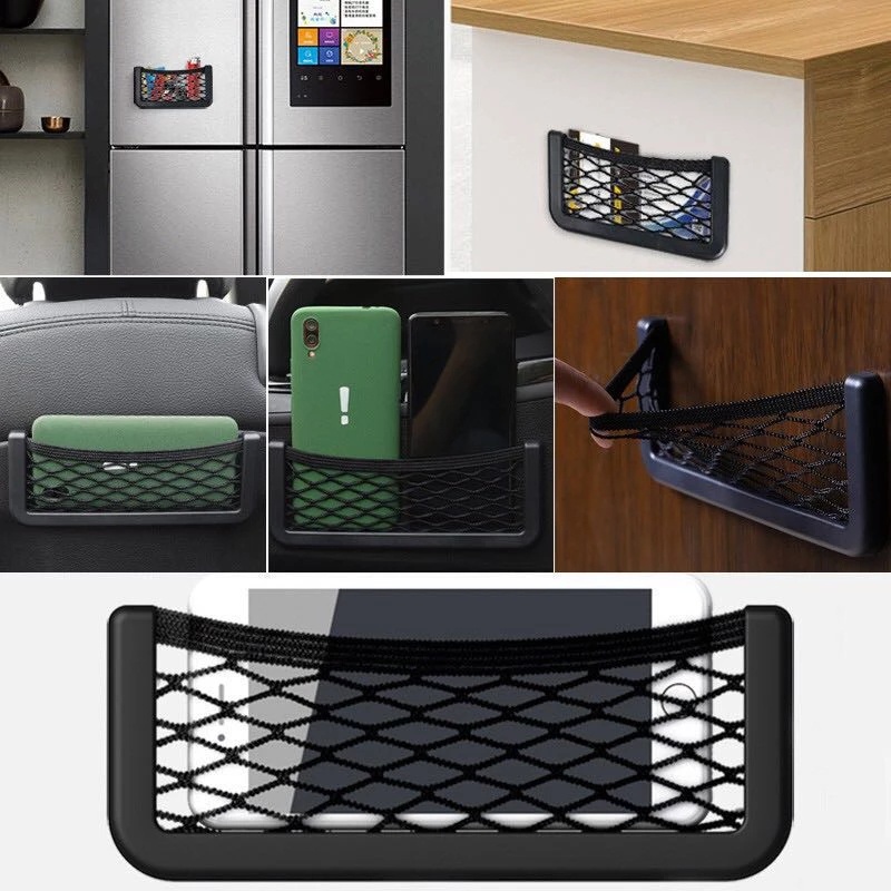Tas Penyimpanan Handphone Multifungsi Bahan mesh Elastis Untuk interior Mobil