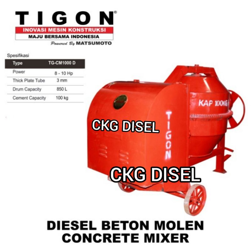 MESIN MOLEN BETON 850 LITER / MOLEN MIXSER ADUK SEMEN TIGON