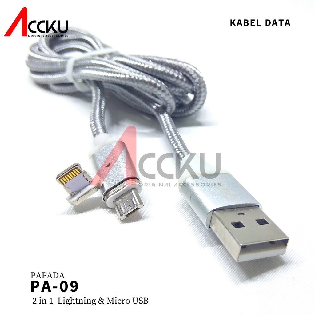 Kabel data Magnetic 2in1 Papada PA-09Kabel 2in1Kabel Charger dan transfer data 2in1 Micro usb