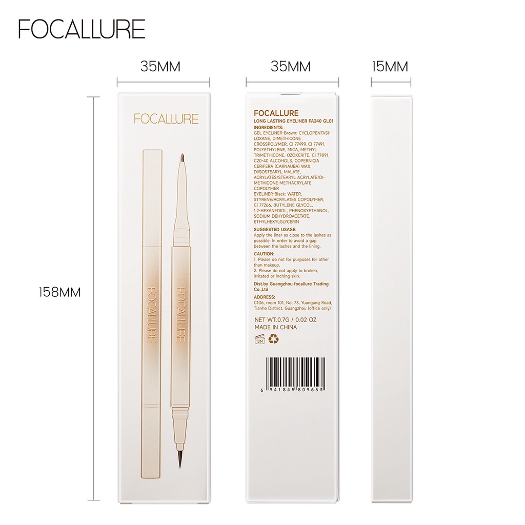 FOCALLURE #ModernUrban Eyeliner Anti Air Dan Tahan Lama 2 IN 1 Liquid  &amp; Eyebrow Pencil Gel Eyeliner 2-In-1 Long-Lasting