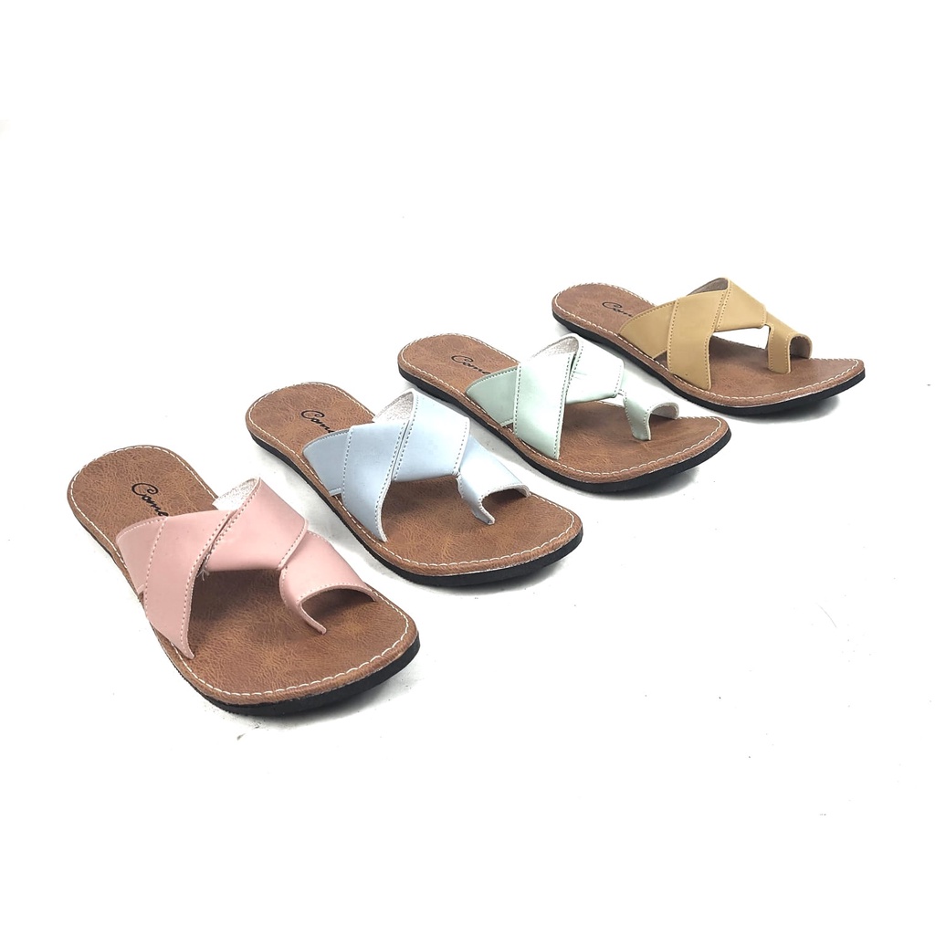 Comet Sandal Wanita Kekinian Ruffle Sandal Wanita Teplek Flat Sandal Kulit Wanita Kokop Jepit -TASYA