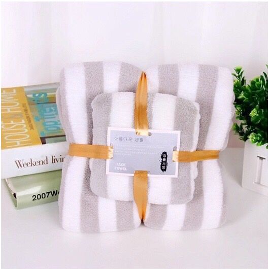 LID132- Handuk Mandi 2in1 Handuk Pengering Dengan Bahan Coral Fleece Halus High Quality Berwarna Motif Garis