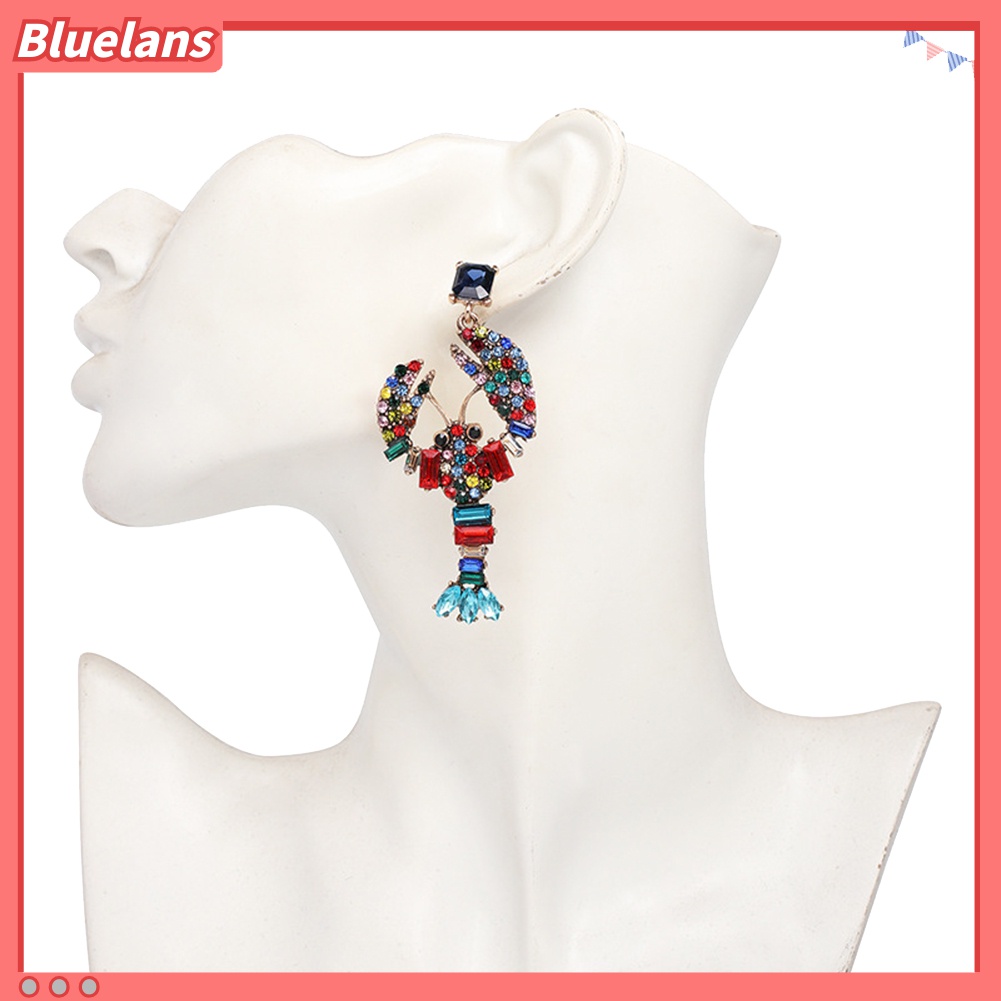 Anting Stud Liontin Lobster Aksen Berlian Imitasi Bling Untuk Wanita