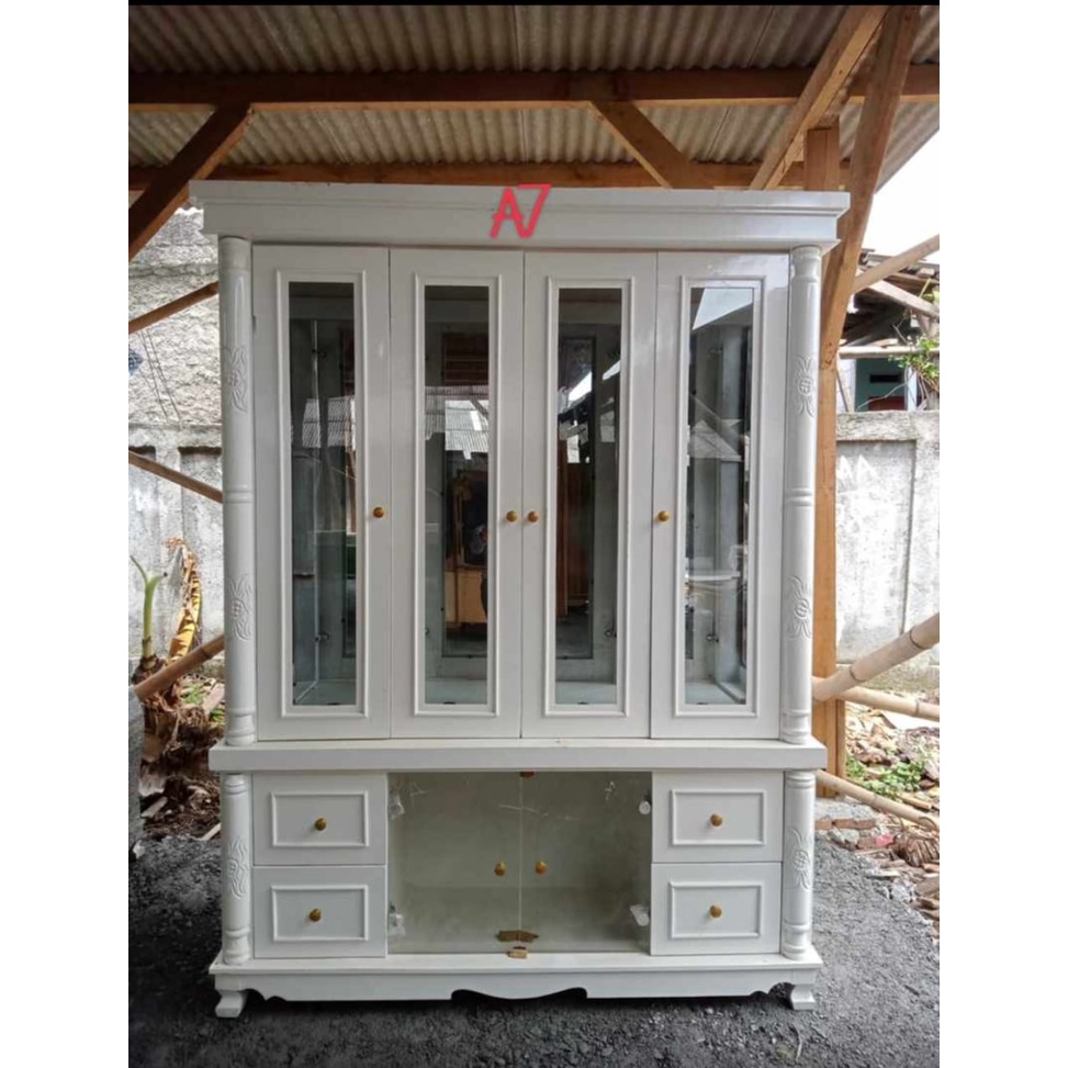 Lemari Pajangan Crystal / Pajangan Kaca 4 Pintu