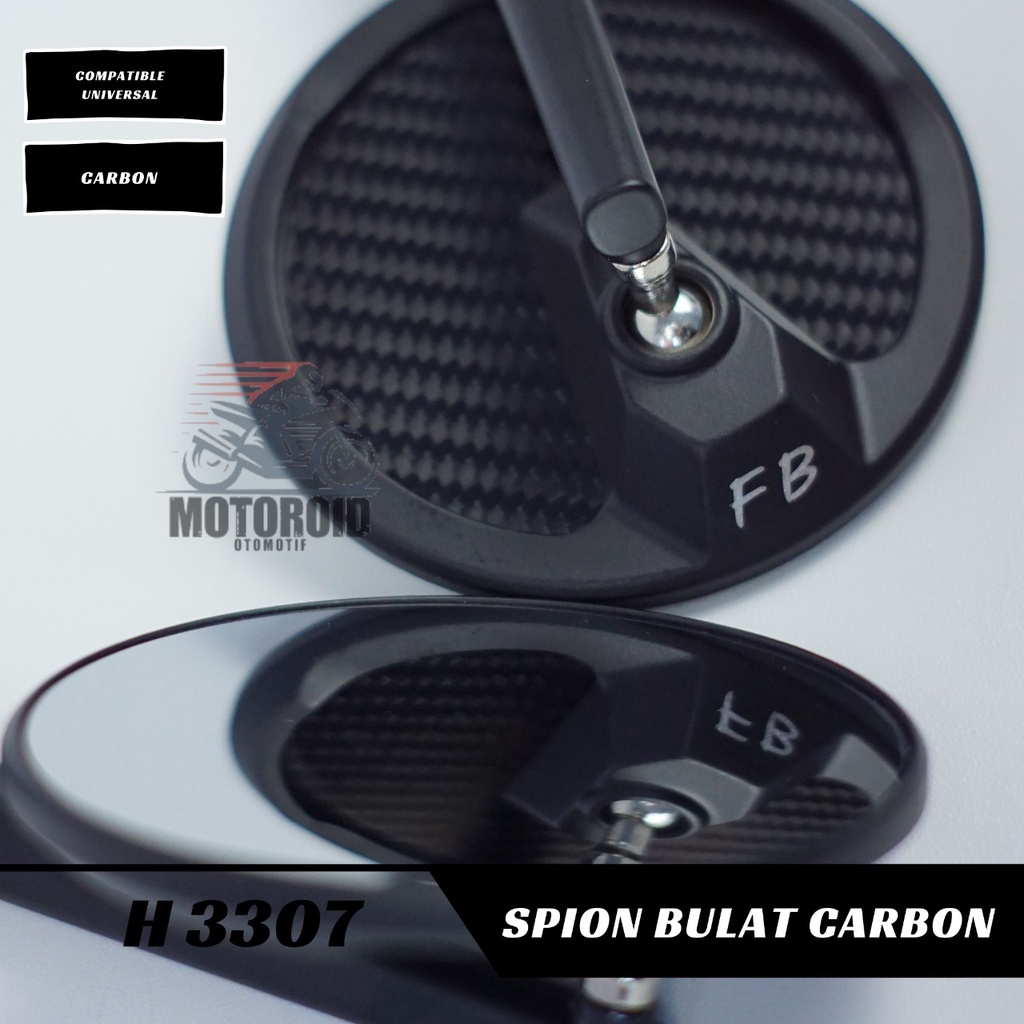 KACA SPION MOTOR MODEL BULAT CARBON FULL CNC ALUMINIUM REAR MIRROR ROUND MODEL SEPION BULAT CARBON UNIVERSAL