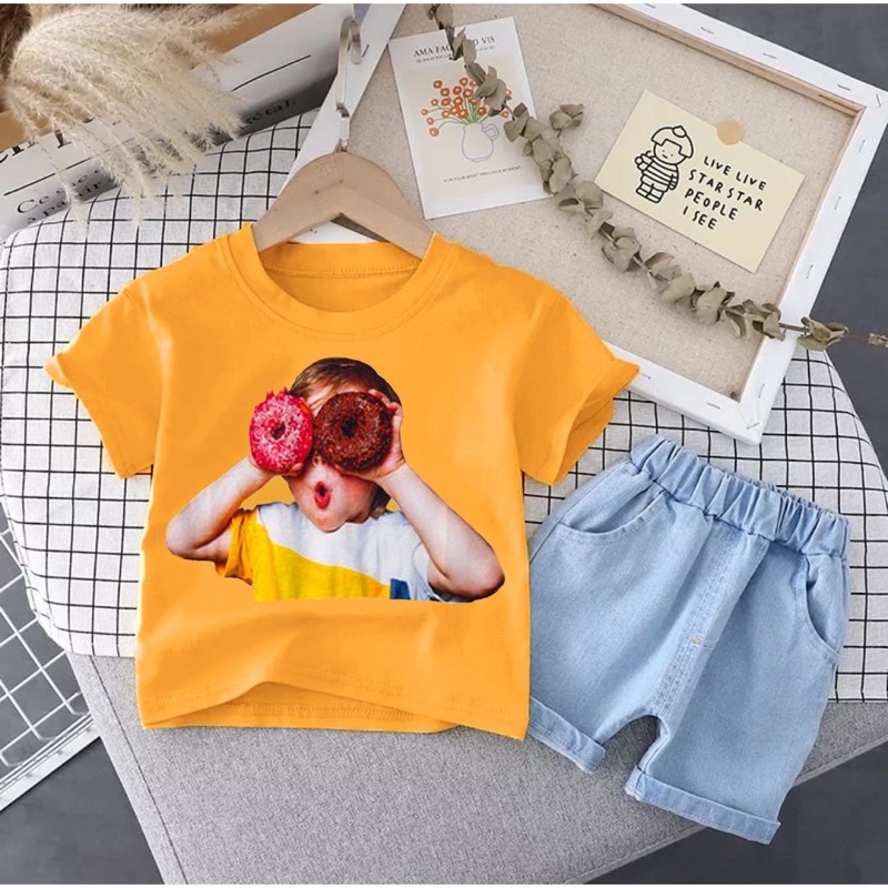 NEW// SETELAN TRENDY BAJU KAOS CELANA JEANS BAYI ANAK MOTIF DONAT DENIM USAI 6 BULAN-5 TAHUN TERBARU TERLARIS BEST QUALITY TERPOPULER/ FASHION BAJU CELANA JEANS DENIM BAYI ANAK LAKI-LAKI/ SETELAN FASHION BAJU PAKAIAN CELANA JEANS BAYI ANAK PEREMPUAN