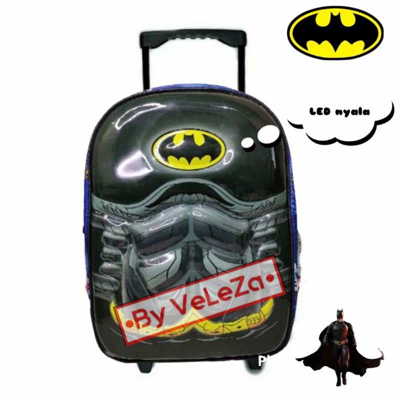 Tas ransel troli anak karakter superhero LED gambar timbul -  tas anak - tas troli