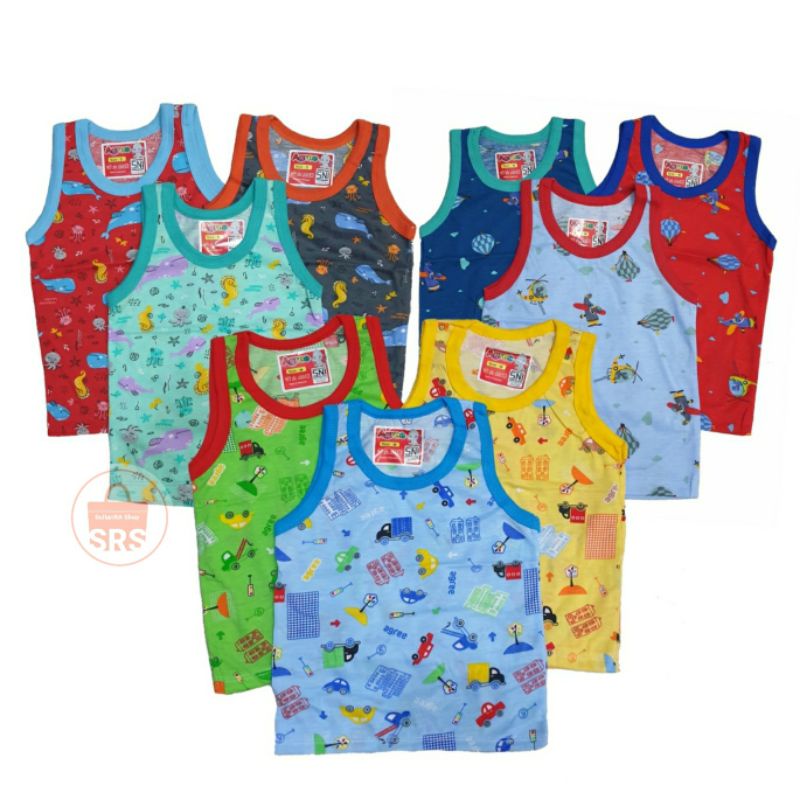 (3 Pcs) Singlet Caracter Bayi Agree  XL, L, M, S Kaos Singlet Balita, Anak, Baju Buntung Agree Kids Print