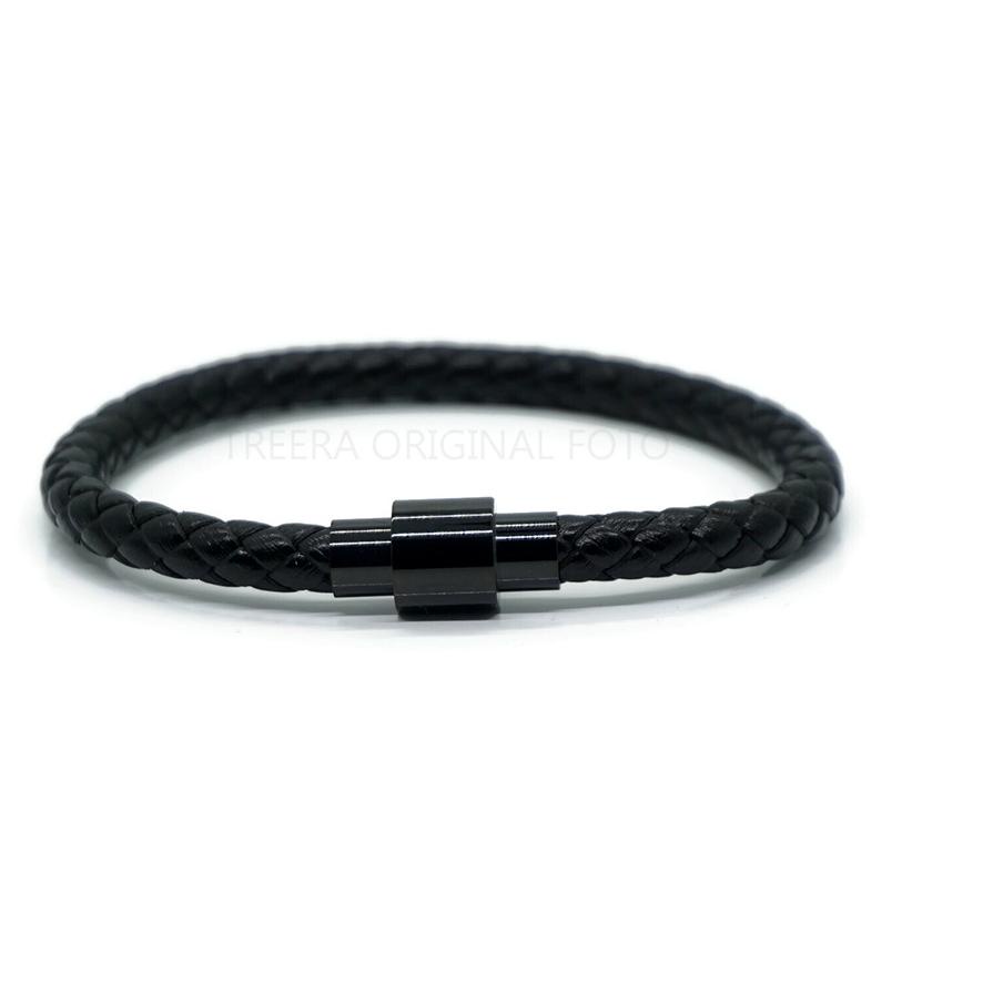 ← Treera - Gelang Kulit Pria Hitam Magnetic Lock Emas Hitam Original ➣
