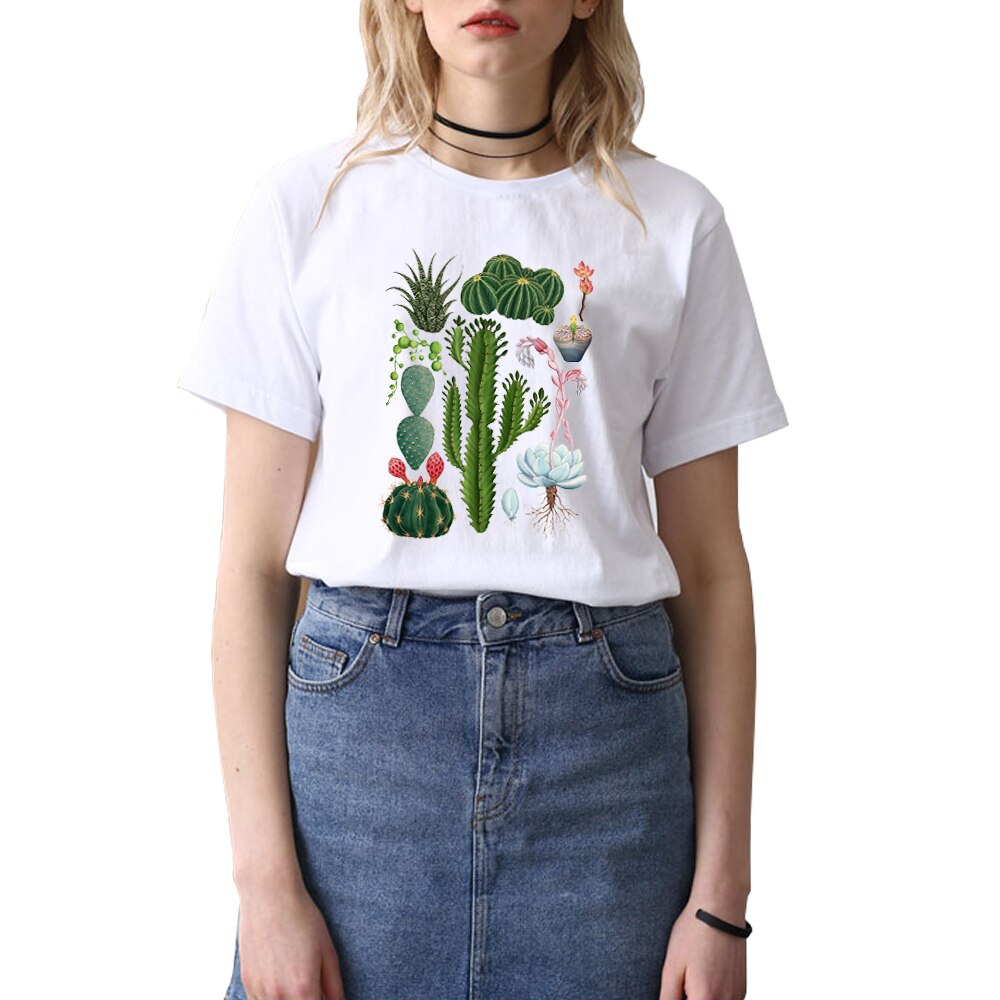 Image of PREORDER Womens Fun Floral Print T-shirt Casual Plant Pattern Tshirt Cute Plant Top Summer Punk Short Sleeve Tees Clothes #7