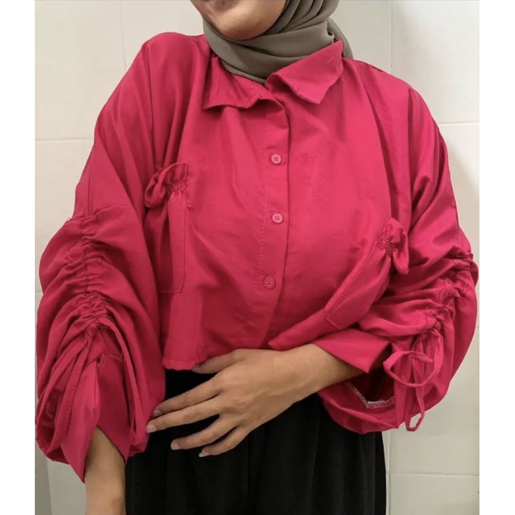 Tq88indonesia Fashion Baju Atasan Wanita Serut SEORINA SHIRT XXL / Blouse / Blus Polos Lengan Panjang / Busana Casual Cewek / Ootd Kekinian