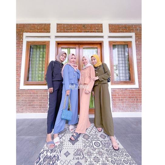 Terbaru ONE SET CROP TOP BLEZER || KEMEJA CROP CRINGKLE || SET WANITA