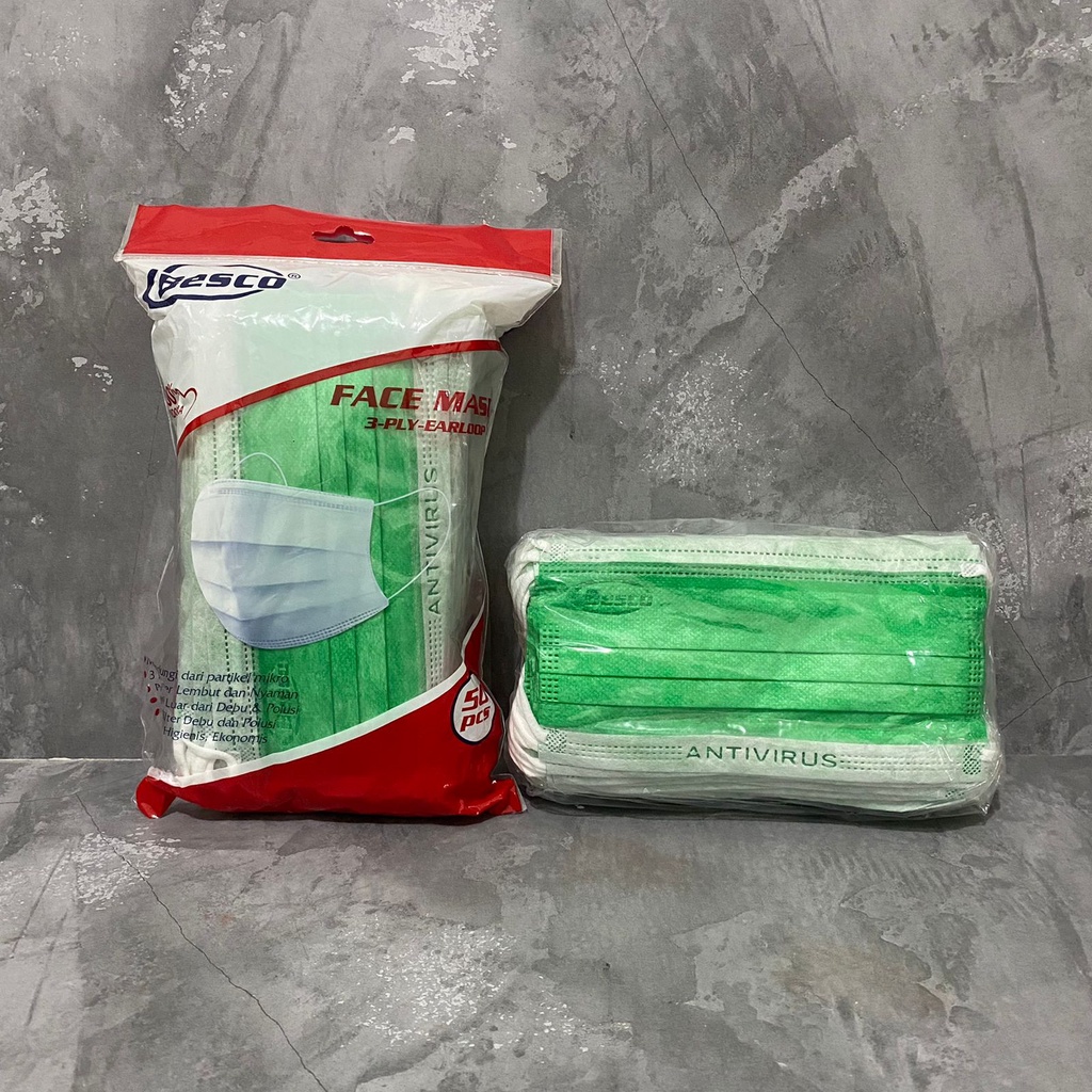 Masker Earloop Hijau Besco Isi 50 Pcs