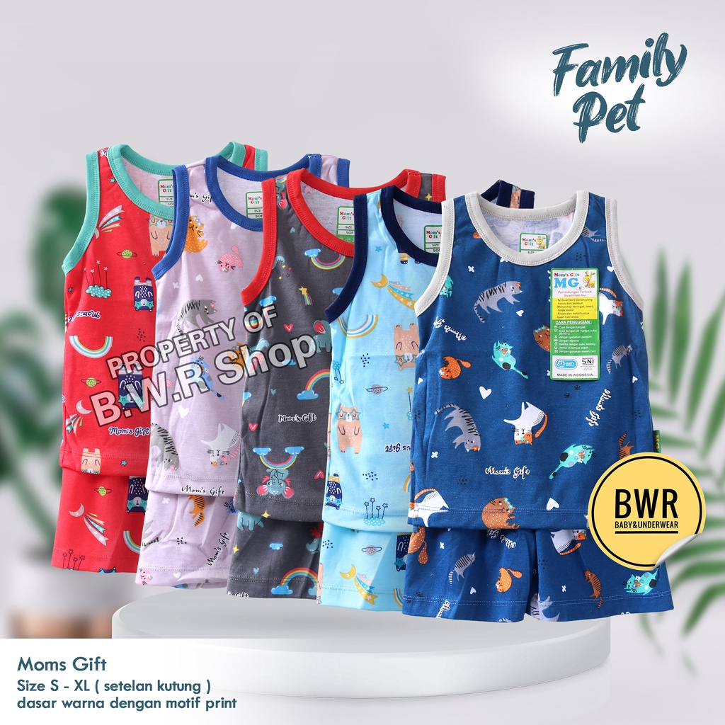 Setelan Moms Gift KUTUNG Family Pet Terbaru / Piyama Anak Unisex Kaos Buntung Mom's Gift Motif 05mg | Bwr