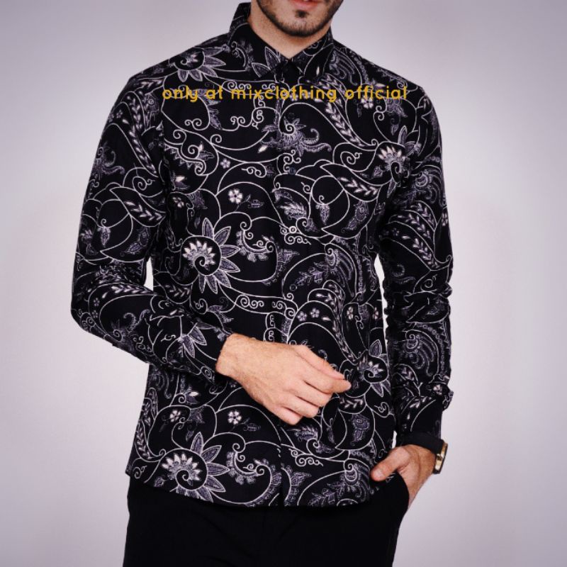 BAJU BATIK PRIA KEMEJA BATIK SLIM FIT MODERN LENGAN PANJANG CORAK MOTIF UNIK LB499 luigi batani