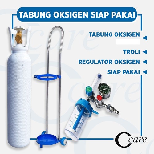 Tabung Oksigen + Trolly + iRegulator Oksigen C CARE siap pakai