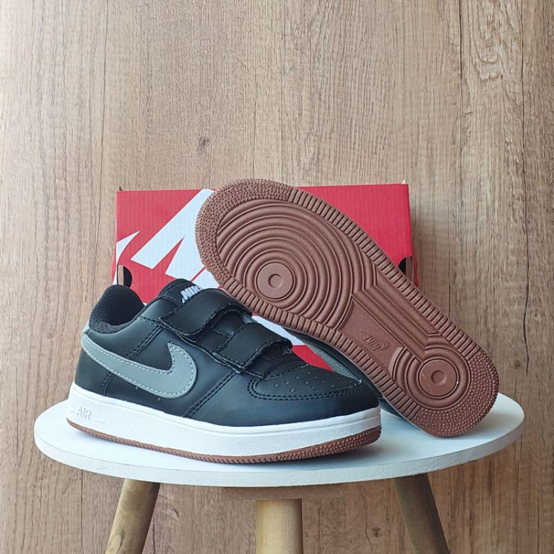 Sepatu Air Force 1 Velcro Kids Black Grey Gum Premium Quality / Sepatu Anak Anak / Sepatu Velcro Anak