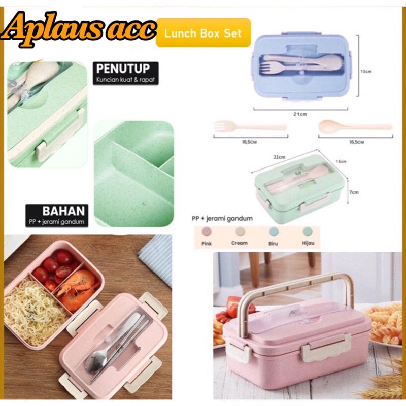 Lunch Box Set Kotak Bekal Makan Jerami Gandum Tempat Kotak Makan Bekal