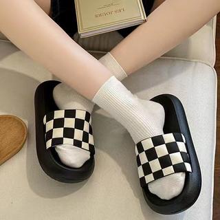 GO! SD894 Sandal Rumah Slop motif kotak- kotak catur Sendal Karet  Karet Empuk Home Anti Slip Wanita Pria Gaya Korea