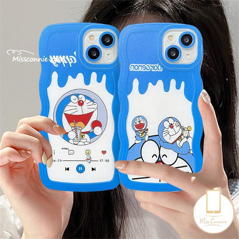 Case OPPO A78 A17 A16K A15 A54 A16 A57 A7 A1K A12 A95 A55 A76 A96 A16s A74 A53 A9 A12E A15s A5s A5 A52 A16E A3s Reno 8T 8 7 6 F9 Kartun Doraemon Milk Tea Lucu Bergelombang Sarung Tepi