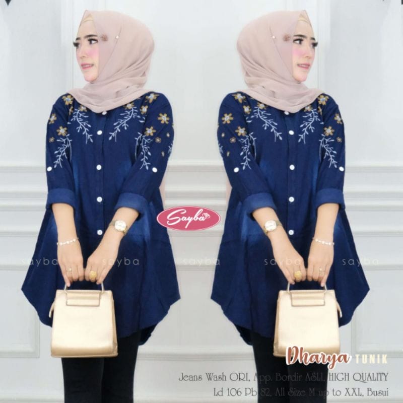 GRACIA SET SETELAN MONA TUNIK JEANS DAN KULOT JUMBO NAVY ONE SET GBM