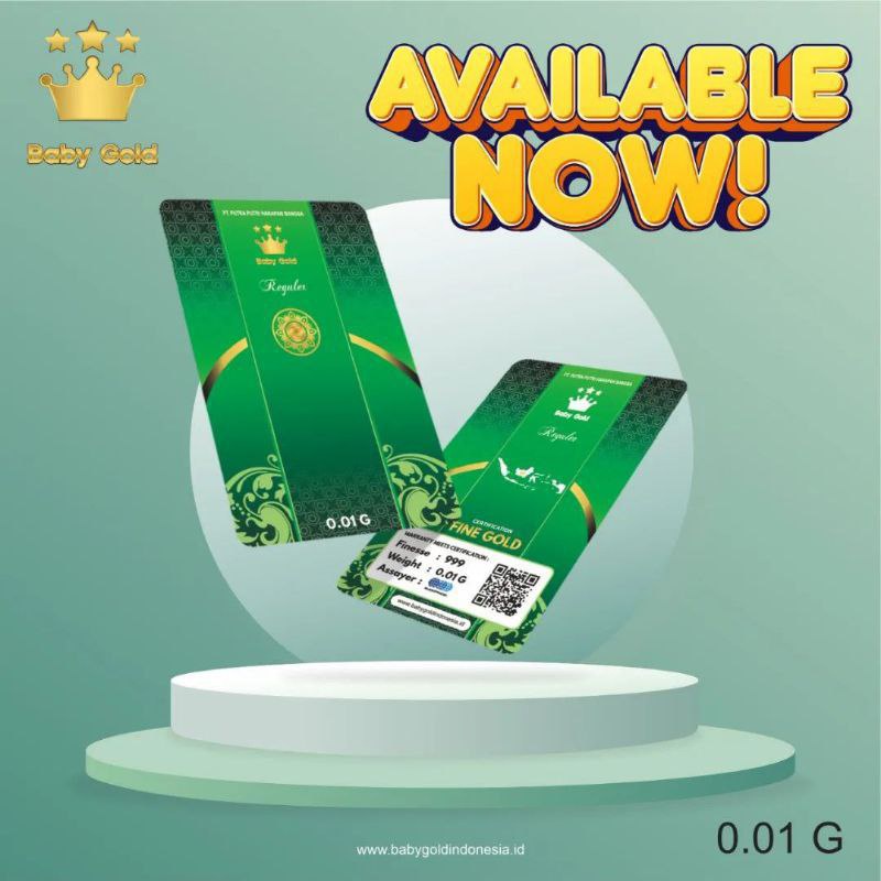 BABY GOLD New Reguler Series 0.01 Gram Kemasan PVC TERMURAH TERLARIS Emas Mini Emas Batangan Logam Mulia Murni 24 Karat Bersertifikat Resmi Asli Original Tabungan Emas Souvenir Keren Mewah