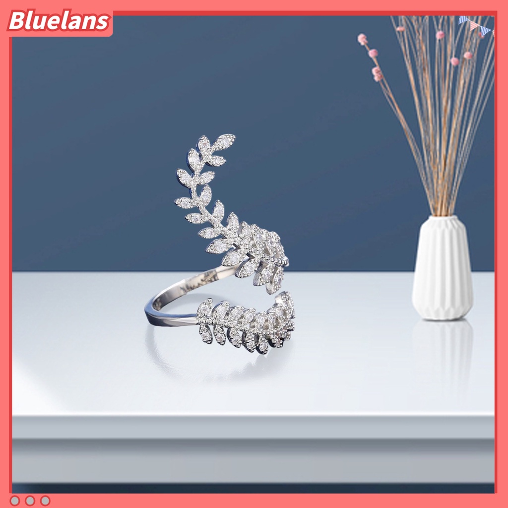 Cincin Model Terbuka Bentuk Daun Warna Silver Dapat Disesuaikan Untuk Hadiah Pernikahan
