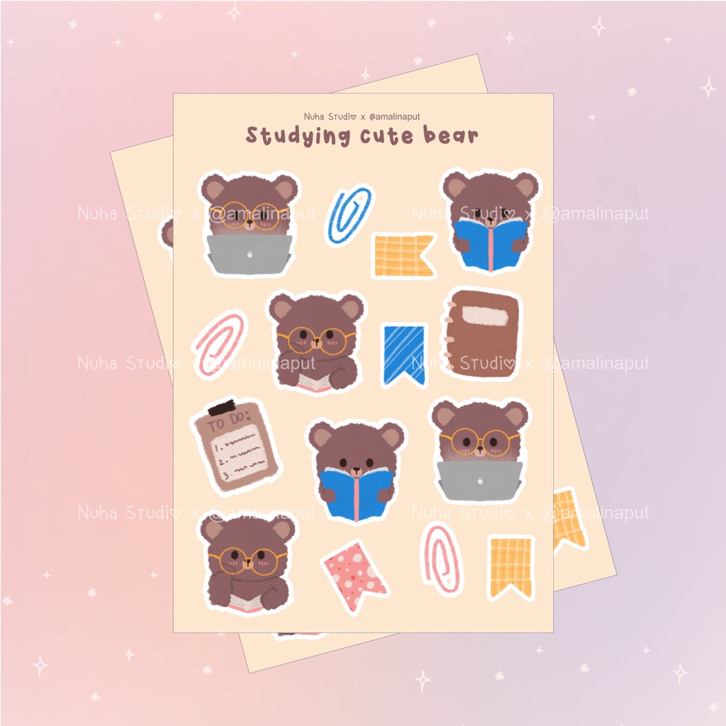 

Sticker by amalinaput | Studying cute bear | Aesthetic Sticker Estetik Stiker HP Laptop Botol Cute Waterproof Scrapbook Diary Journal Bujo Anti Air