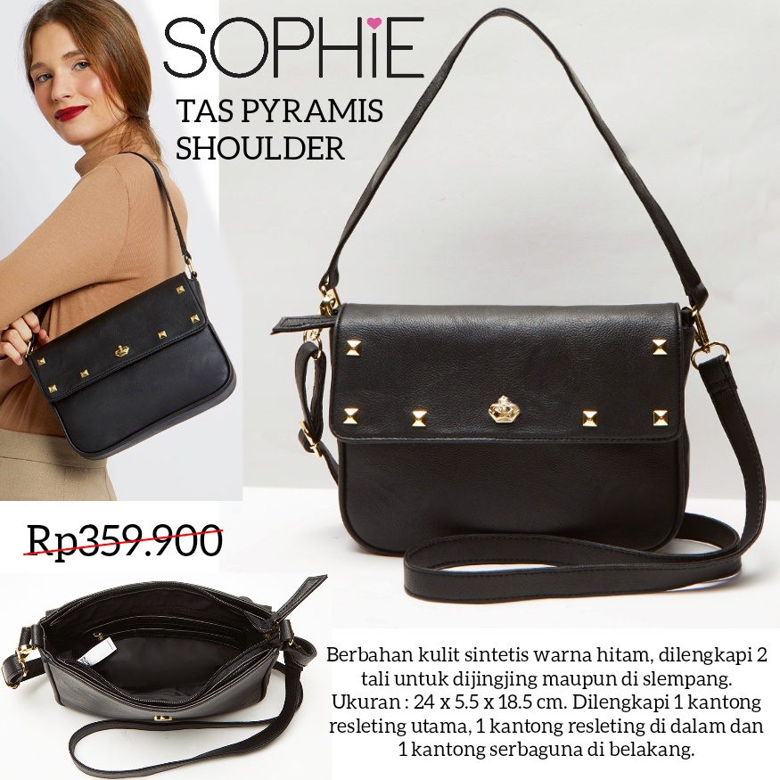 TAS PYRAMIS SHOULDER SOPHIE MARTIN PARIS PROMO TAS BAHU SELEMPANG HITAM WANITA ORI