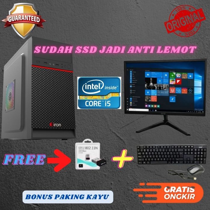 PC MURAH FULL SET SIAP PAKAI MONITOR LED HDMI 19" COCOK BUAT KANTORAN