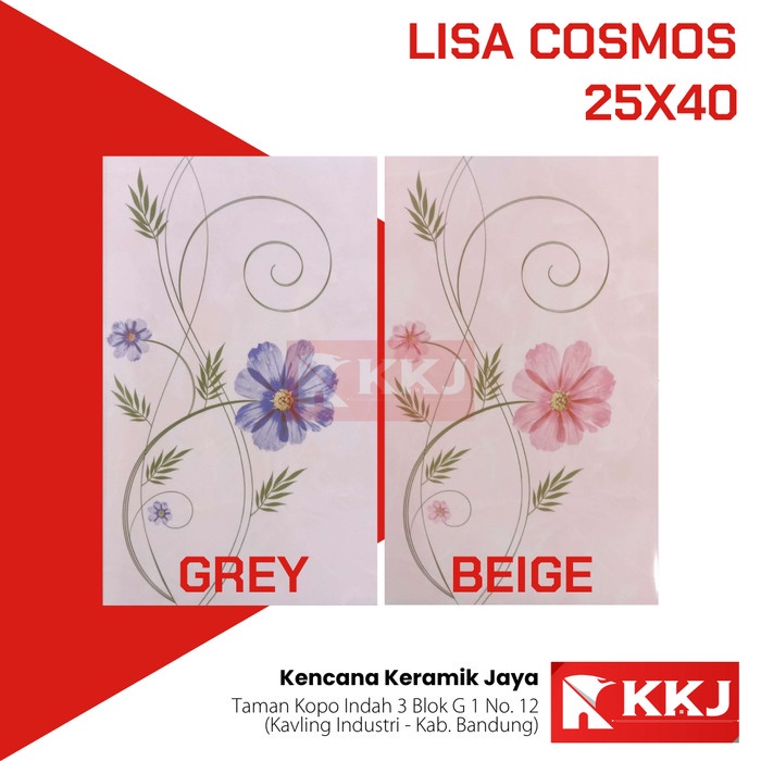 KERAMIK DINDING 25X40 CM KIA LISA COSMOS GREY / BEIGE / CREAM GRADE A