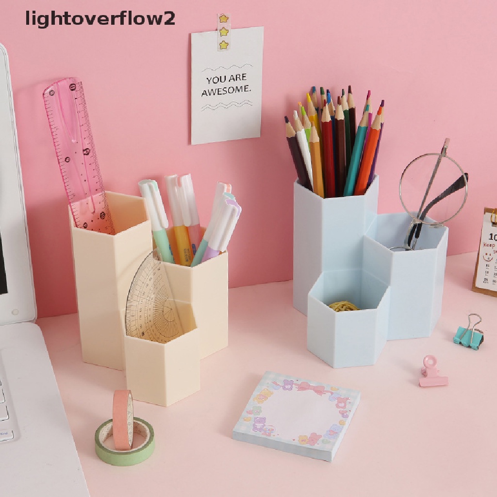 (lightoverflow2) Kotak Penyimpanan Kuas Makeup / Kosmetik 3 Sekat (ID)