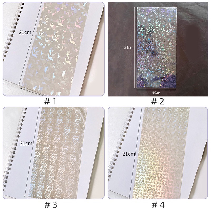 5 Lembar Stiker Glitter Laser Warna Pelangi Transparan Tahan Air Untuk Dekorasi