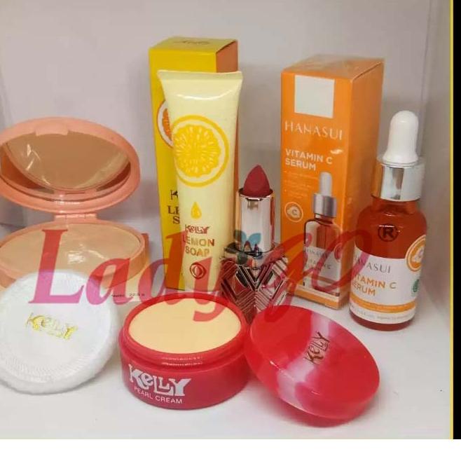 Produk JRTJ8 Paket Kelly 5 in 1 Plus Serum Hanasui kuning - Pearl Cream Kelly 15gr + Kelly Lemon Soa