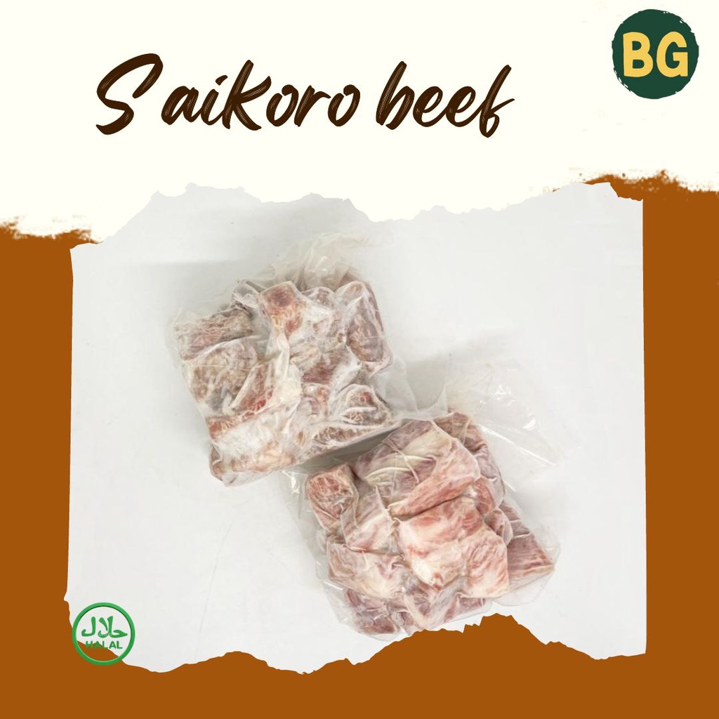 

Saikoro beef 500gr, beef saikoro beku