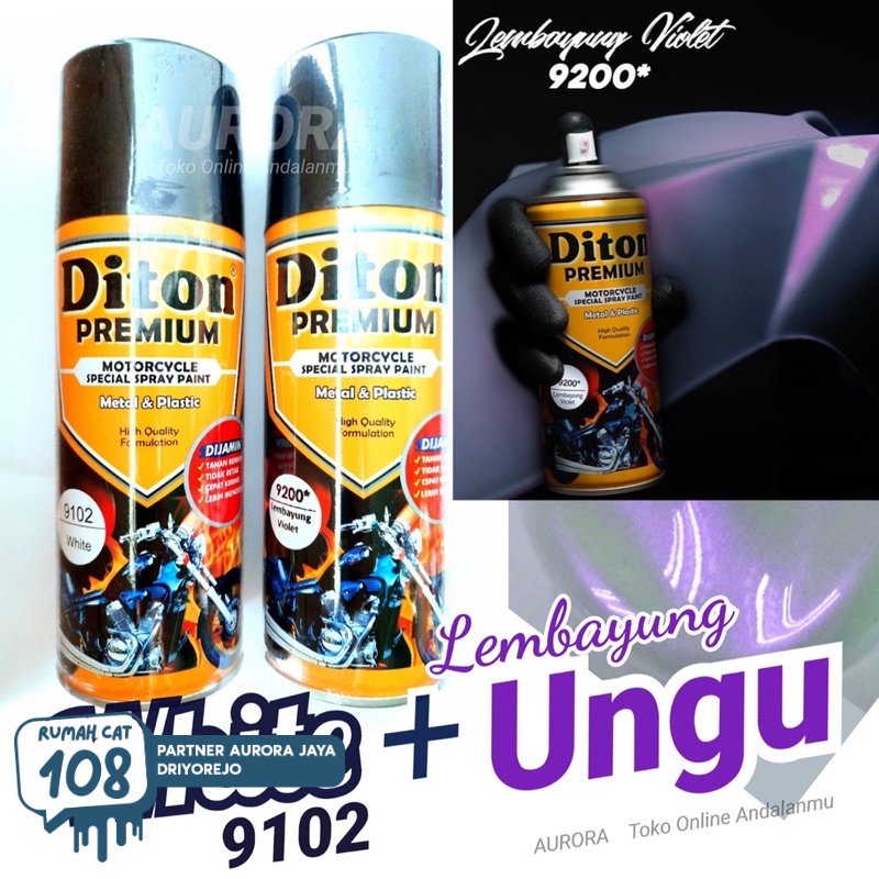 

Paket Diton Premium Lembayung Violet 9200 + White 9102 / Cat Ungu Putih 400ml Pilok Pylox Pilox
