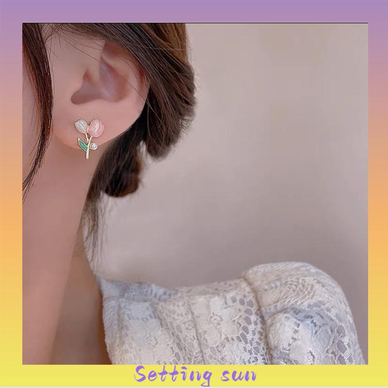 Anting S925 Silver Plated Soft Tulip Earrings Female Earrings Asesori TN