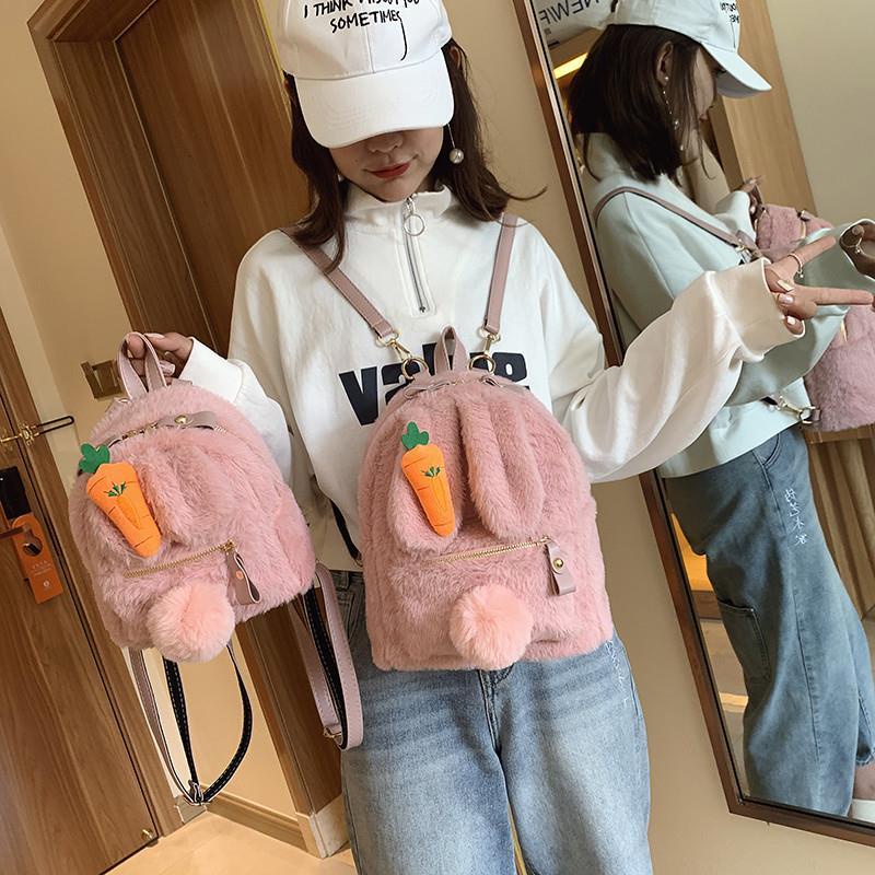 ✴┇Sera Impor Berbulu Ransel Wanita 2021 Baru Trendi Versi Korea dari Net Merah Telinga Kelinci Wanita Siswa Sekolahnya Lucu Serbaguna Ransel Kecil