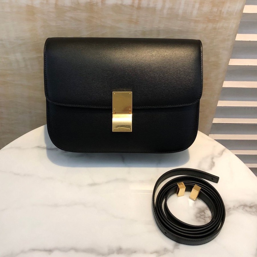 100% genuine Celine bag female cow leather classic small tofu bag black shoulder bag