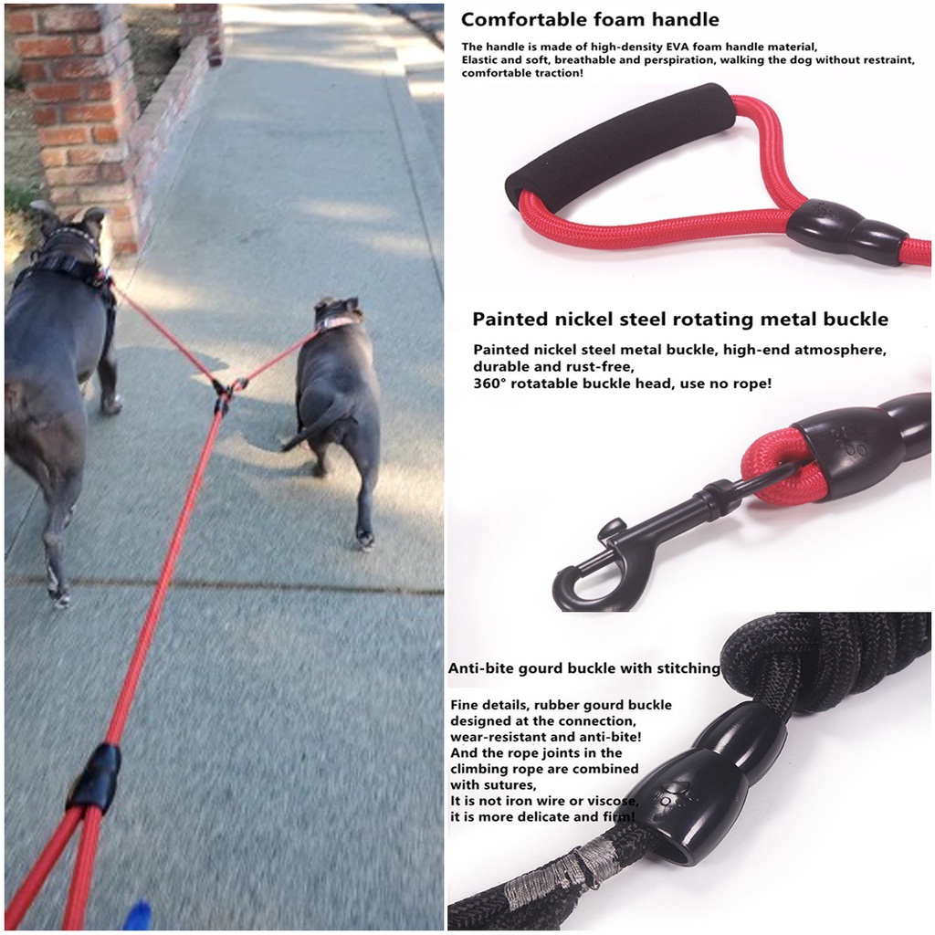 Tali Tuntun Hewan Anjing Kucing / Twin Double Dog Leash - Polos 2 in 1