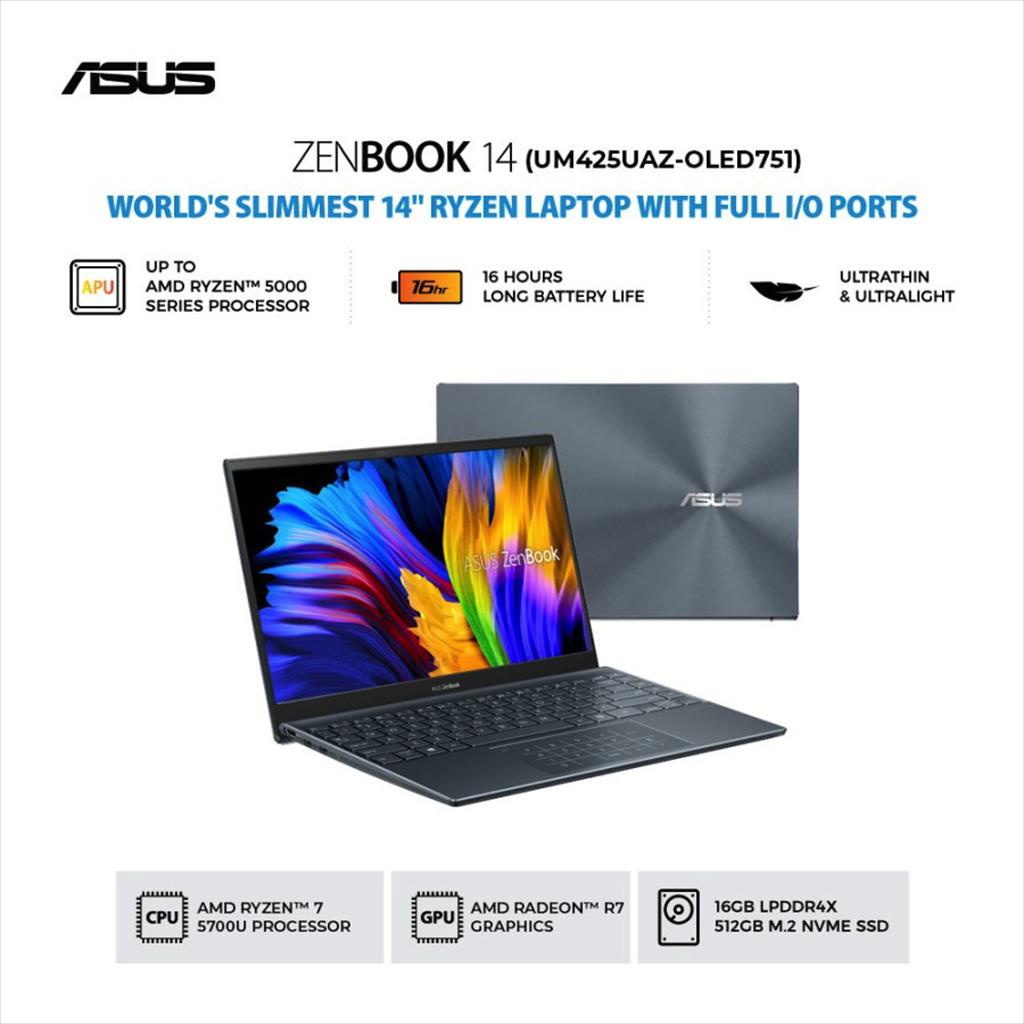 ASUS ZenBook 14 UM425UAZ- OLED751 R7 5700U 16GB 512GB 14" W11+OHS