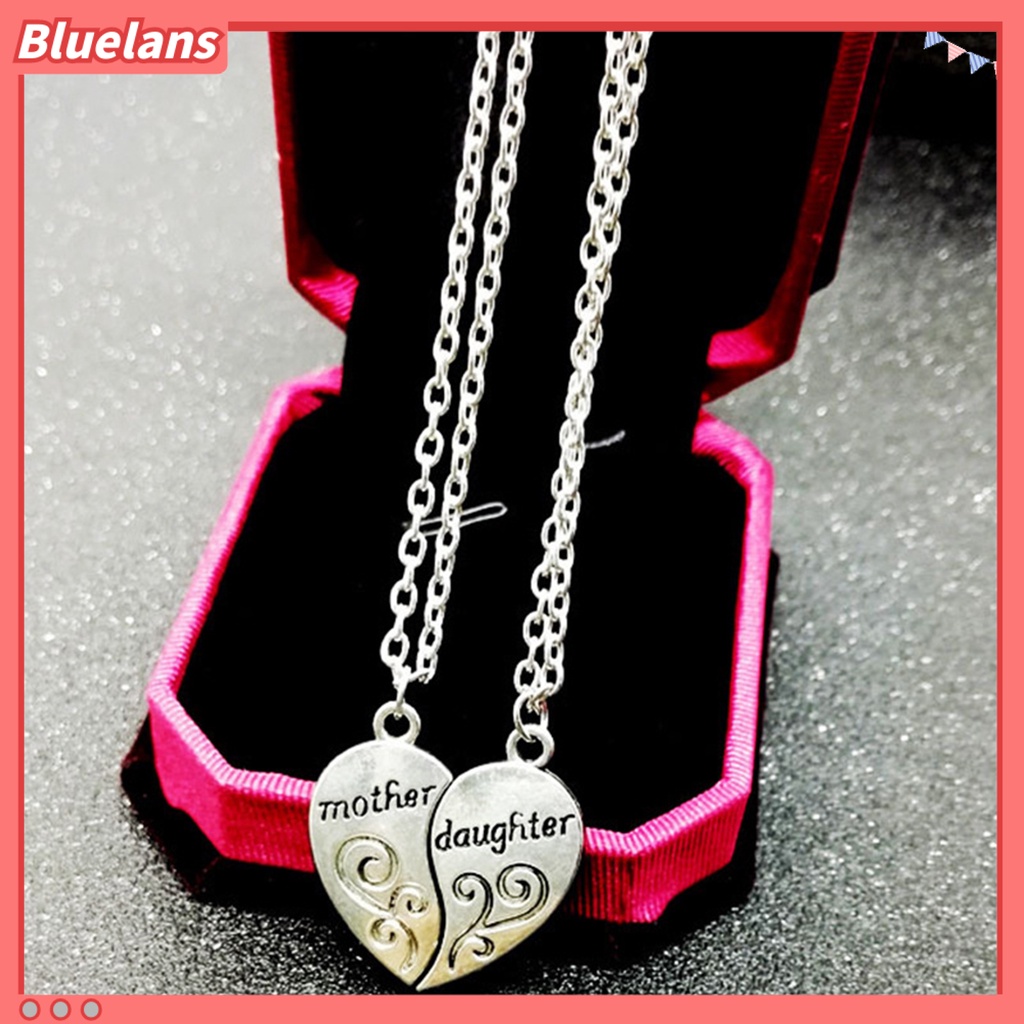 Bluelans 2 Pcs Silver Mom Mother &amp; Daughter Love Heart Pendant Charm Chain Necklace